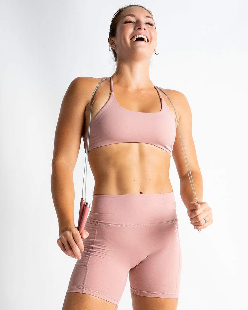 Ardene MOVE Seamless X-Back Sports Bra in Light Pink, Size Medium, Polyester/Elastane