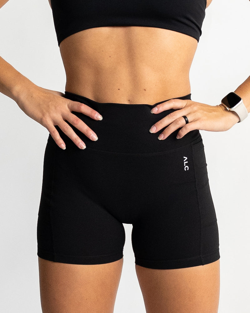 Kickstart - High Waist FlexiRib Mini Shorts in Black